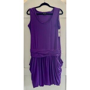 Essentials by ABS Purple Sz 10 Sleeveless Wide Strap Oversized Mini Dress NWT